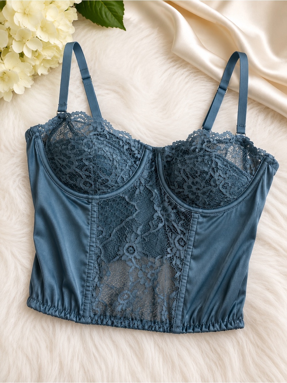 Urban Outfitters Blue Lace Satin Bustier Corset Top – Size Small